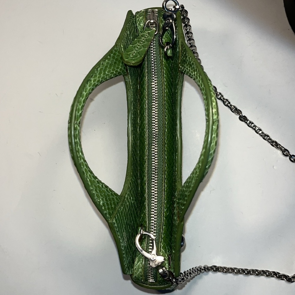 NWOT Vintage Tod’s Green Snakeskin Leather With Crystal Clutch Shoulder Bag - Picture 3 of 16
